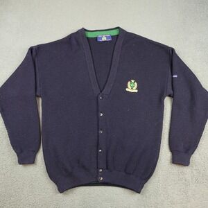 Blarney Castle Designs Sweater Mens XL Navy Cardigan V Neck Irish Crest Logo